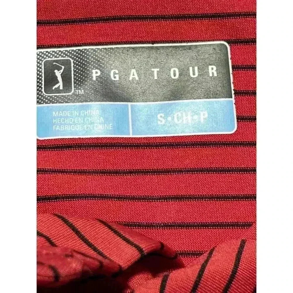 PGA Tour S Men's Polo Striped Golf Shirt Short Sleeve Red And Black Stripping - Picture 6 of 8